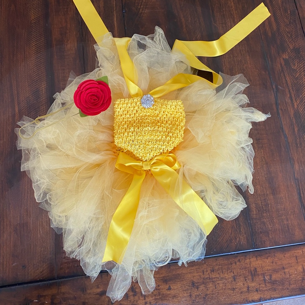 Custom Belle tutu dress with rose headband